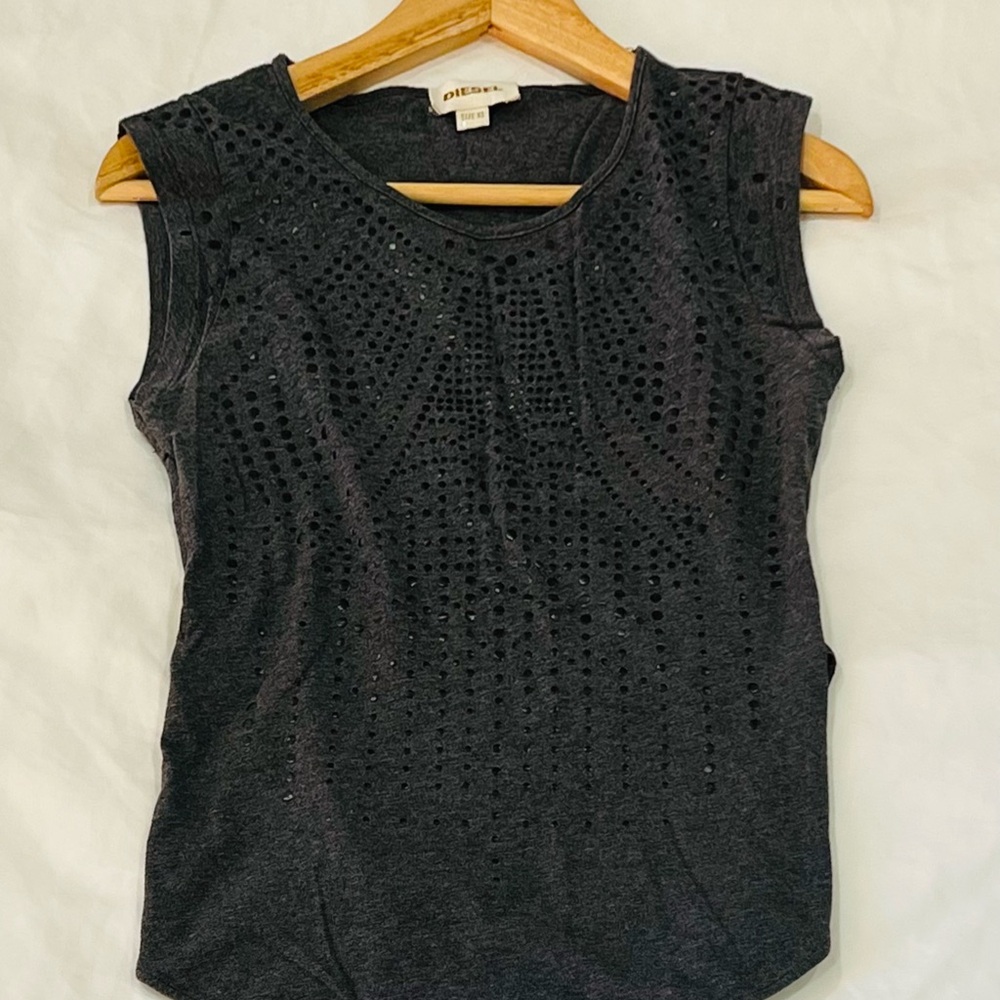 Diesel Black Cropped Ribbed Tank Top